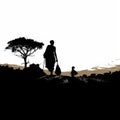 Generations of Harvest: African Farmer and Child Silhouettes