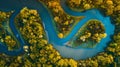 Generative AI Abstract aerial top view of winding river Aa in forest Starkriet SomerenEind NoordBrabant Netherland