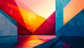 Generative AI. Geometric abstract composition with bold colors, sharp shapes, modern art style, clean background Royalty Free Stock Photo