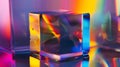 Generative AI Abstract background with closeup shot of glossy crystal block with multicolored gradient reflection Royalty Free Stock Photo