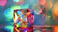 Generative AI Abstract background with closeup shot of glossy crystal block with multicolored gradient reflection