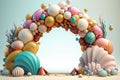 Generative AI of abstract background with colorful sea shell balloons arch. Minimal composition