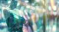 Generative AI Abstract blurred of fashion clothes shop boutique interior in shopping mall with bokeh light backgro Royalty Free Stock Photo