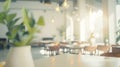 Generative AI Abstract blurred modern cafe workspace background white indoor interior office or restaurant space l Royalty Free Stock Photo