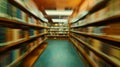 Generative AI Abstract blurred public library interior space blurry room with bookshelves by defocused effect use Royalty Free Stock Photo