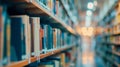 Generative AI Abstract blurred public library interior space blurry room with bookshelves by defocused effect use Royalty Free Stock Photo