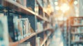 Generative AI Abstract blurred public library interior space blurry room with bookshelves by defocused effect use Royalty Free Stock Photo