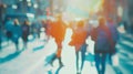 Generative AI Abstract defocused motion blurred people walking in city street Urban modern background Blur effect Royalty Free Stock Photo