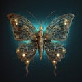 Generative AI: Abstract fantasy colorful mechanical butterfly blue background