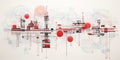 Generative AI, Abstract geometric factory pipeline industry watercolor