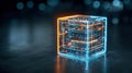 Generative AI Abstract Glowing Cube Structure with Intricate Lines Representing Future Technology Data Processing Royalty Free Stock Photo
