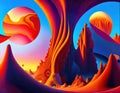 Curves and swirls alien planet landscape, AI abstract