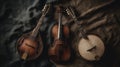 Generative AI Acoustic Stringed Instruments Composition Mandolin Violin and Banjo Representing Musical Heritage an Royalty Free Stock Photo
