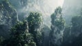 Generative AI Aerial view of Avatar Mountains Zhangjiajie National Forest Park China business concept.