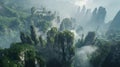 Generative AI Aerial view of Avatar Mountains Zhangjiajie National Forest Park China business concept.