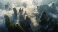 Generative AI Aerial view of Avatar Mountains Zhangjiajie National Forest Park China business concept.