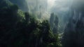 Generative AI Aerial view of Avatar Mountains Zhangjiajie National Forest Park China business concept.