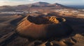 Generative AI Aerial view of Calderon Hondo crater a volcano in Timanfaya National Park with a small town in backg