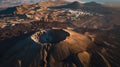 Generative AI Aerial view of Calderon Hondo crater a volcano in Timanfaya National Park with a small town in backg