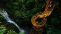 Generative AI Aerial view of Celeste waterfall tourists and spiral wooden stairs Costa Rica business concept. Royalty Free Stock Photo