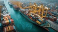 Generative AI Aerial View of Container Ships Loading and Unloading at a Busy Port Terminal business concept. Royalty Free Stock Photo