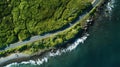 Generative AI, Aerial view of curved asphalt road near the ocean or sea