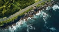 Generative AI, Aerial view of curved asphalt road near the ocean or sea