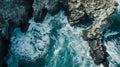 Generative AI Aerial view of Enys Dodnan Arch with rough seas during a winters storm Lands End Cornwall United Kin Royalty Free Stock Photo