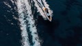 Generative AI Aerial view of jet ski driving around yacht in the mediterranean sea Mikonos island Greece business Royalty Free Stock Photo