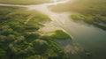 Generative AI Aerial view of a nature reserve next to the Wadden Sea in Friesland The Netherlands business concept