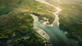 Generative AI Aerial view of a nature reserve next to the Wadden Sea in Friesland The Netherlands business concept