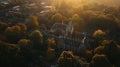 Generative AI Aerial view of Ooidonk castle during sunset situated near Gent Belgium business concept.