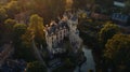 Generative AI Aerial view of Ooidonk castle during sunset situated near Gent Belgium business concept.