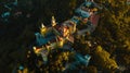 Generative AI Aerial view of Pena Palace a colourful Romanticist castle building on hilltop during a beautiful sun