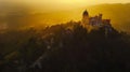 Generative AI Aerial view of Pena Palace a colourful Romanticist castle building on hilltop during a beautiful sun