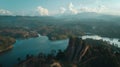 Generative AI Aerial view of Piedra del Penol with mountains in the background Guatape Antioquia Colombia business