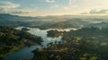 Generative AI Aerial view of Piedra del Penol with mountains in the background Guatape Antioquia Colombia business