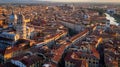 Generative AI Aerial view of Pisa skyline with red rooftops and Arno river Pisa Italy business concept.