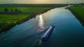 Generative AI Aerial view of solar panel boats navigating through the farmlands in Harlingen Friesland The Netherl