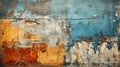 Aged Weathered Wall Texture with Peeling Layers of Paint in Hues of Orange and Blue as a Rustic Background