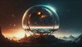 Generative AI, Alien planet, crystal ball with landscape, mountaints, stars Royalty Free Stock Photo