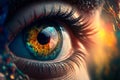 Generative AI. An amazing picture of the eyeball with the cosmos inside. Beautiful eyes concept. Eyes deep as the ocean