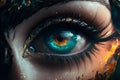 Generative AI. An amazing picture of the eyeball with the cosmos inside. Beautiful eyes concept. Eyes deep as the ocean