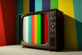 Generative AI. An amazing picture of the TV with colorful lines inside. Broadcasting concept