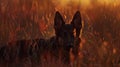 Generative AI amazing portrait of young crossbreed dog (german shepherd) during sunset in grass business concept. Royalty Free Stock Photo