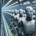 Generative AI android robot production line in a futuristic factory Royalty Free Stock Photo