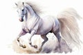 Generative AI. Animal illustration. White stallion, portrait of a white horse. Watercolor illustration Royalty Free Stock Photo