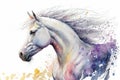 Generative AI. Animal illustration. White stallion, portrait of a white horse. Watercolor illustration Royalty Free Stock Photo