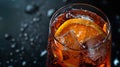 Generative AI Aperol Spritz cocktail with oranges and ice in glass Orange alcohol cocktail on a dark background Cl