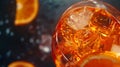 Generative AI Aperol Spritz cocktail with oranges and ice in glass Orange alcohol cocktail on a dark background Cl